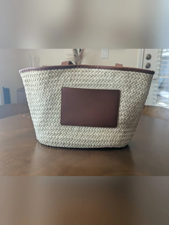 LOFT Straw Tote with Brown Leather Trim - Picture 2 of 11